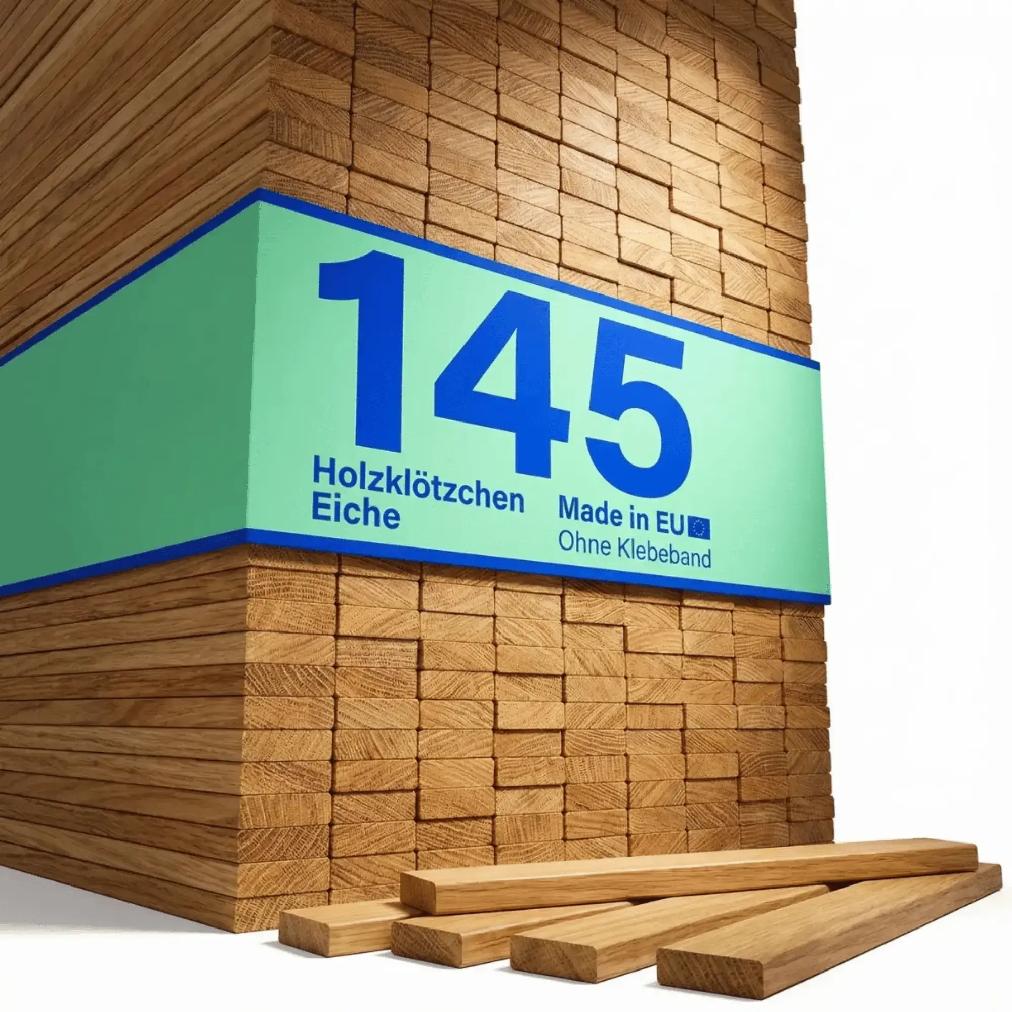 145 Holzklötzchen Eiche – naturbelassen, Made in EU, ohne Klebeband
