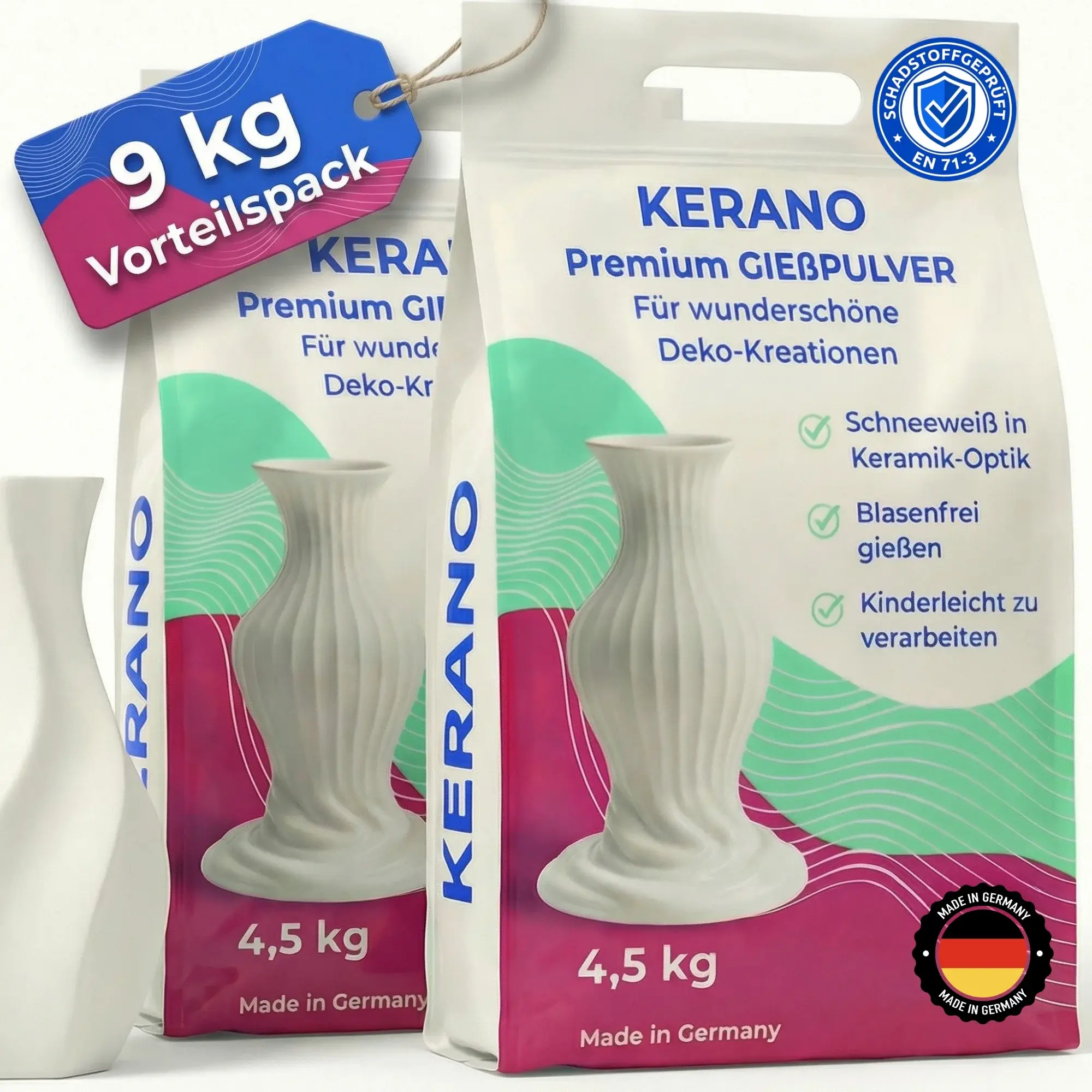 KERANO Premium Gießpulver 9 kg Vorteilspack – schadstoffgeprüft nach EN 71-3, Made in Germany.